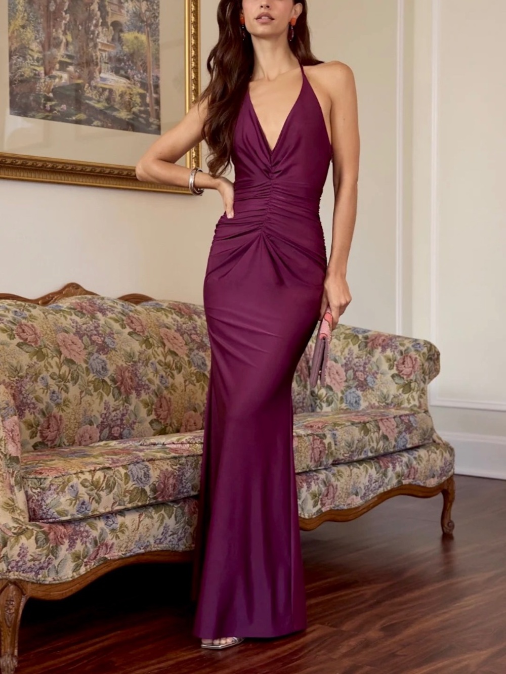 NWOT Lulus Zaniya Plum Ruched Halter Maxi Dress S